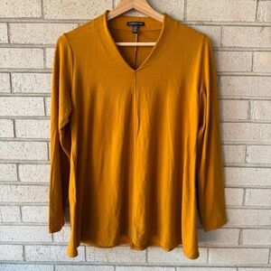 Eileen Fisher Fine Jersey Goldenrod V-Neck Long Sleeve Top – Size Small